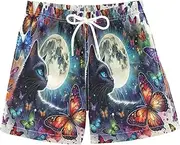 [RPLIFE] Boys' Swim Shorts & Trunks, Anti Chafe Swim Trunks Boys 2T, Cat Butterflies Moon