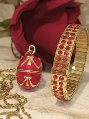 Egg Faberge Jewelry set for her 24kGOLD Handmade Bracelet Necklace Birthday gift