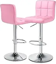 MoNiBloom Bar Stools Set of 2 PU Leather Swivel Counter Height Adjustable Modern Square Island Barstool with Back for Kitchen Counter Chairs, Pink