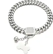 Aiyidi Dog Chain Collar Silver Cuban Link Dog Necklace with Cubic Zirconia Design Buckle Choke Collar with Dog tag, Bell,10/14/18MM Wide Stainless Steel Walking Training Collar for Dogs (18mm,20'')