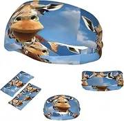 FJWSLCH Funny Giraffe Headbands for Women Men Non Slip Workout Sweatbands Adjustable Sports Hair Bands Elastic Head Bands Moisture Wicking Hairband for Running, Cycling, Yoga, Spa