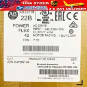 2022 AB 22B-D4P0N104 PowerFlex 40 1.5 kW 2 HP AC Drive 22-D4P0N104