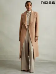 Reiss Light Camel Lucia Wool Blend Double Breasted Blindseam Coat (E13756) | $710