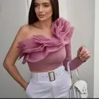 ZARA NEW CROP TOP WITH ORGANZA DIRTY MAUVE ONE SHOULDER SIZES SMALL
