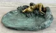 Signed Itasse Sensuous Nude Woman Candy Holder Dish Bronze Sculpture Home Decor