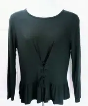 Mossimo size Small Tunic Top Black Tied Front Stretchy Peplum Peasant shirt New