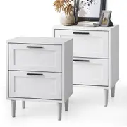 Oikiture Bedside Tables Set of 2 Nightstand Side End Table Bedroom Storage White