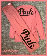 Victoria's Secret Pink Campus Tee Shirt + Boyfriend Pants Set Soft Begonia S M
