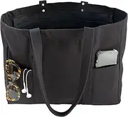 [JIRONN] Large Canvas Tote Bag with 2 Front Pockets, Multi Pocket Tote Bag for Women, Teacher Tote Bags, Jumbo Book Bag, Reusable Grocery Shoulder Bags with Laptop Sleeve for Nursing Travel Shopping