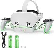 Charging Dock for Meta Quest 3S/3/2, Magnetic VR Charging Stand with Controller Holder, Indicator Light, 2 Rechargeable Batteries