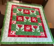Tulip Patchwork Quilt crib/lap size 39" X 45.5" cotton handmade LQ-07