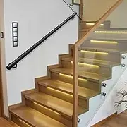 30-600cm Wrought Iron Handrail with Brackets, Non-Slip Stair Railings Support Rod, Against The Wall Staircase Bannister Grab Bar Kit for Indoor Loft Hospital Home(5ft/150cm)
