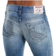 True Religion Men's Skinny Red Orange Stitch Stretch Jeans in Mountain Face