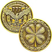 Lucky Coin with Four-Leaf Clover & Eagle Design – Good Luck Charm with 777 – 1.57 Inch Inspirational Gift for Collectors and Motivational Keepsake