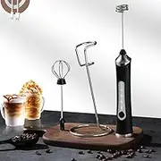Rechargeable Milk Frother Handheld 3-Speed Electric Whisk with 2 Stainless Attachments Drink Mixer Wand for Coffee, Tea, Egg Beating (Black)