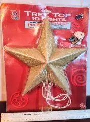 REDUCED- Christmas Gold Tree Topper 10 Lights Ne