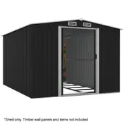 PLANTCRAFT Galvanised Steel Garden Shed 2.58 x 3.14 x 2.02m, with 2 Sliding Doors, 4 Air Vents, Gable Roof, Floor Frame