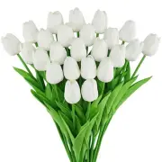 24pcs Fake Tulips Artificial Flowers with Stems Latex Real Touch Faux Tulips ...