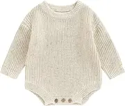 [FYBITBO] Baby Girl Boy Sweater Knit Oversized Pullover Sweatshirt Romper Onesie Warm Fall Winter Clothes Outfit Newborn, A Color Dots Cream, 0-3 Months, A Color Dots Cream, 0-3 Months