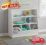 Kids Bin Storage and Bookcase 2 Shelves, 3 Bins, White, 35"x15"x33" Organizer