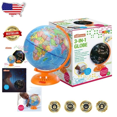 Durable 8” Light Up Globe for Kids - Night Lamp Projector & Educational Toy