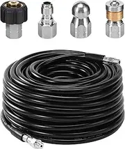 RIDGE WASHER Sewer Jetter Kit for Pressure Washer, 100 Feet Hose, 1/4 Inch, Drain Jetting, Laser and Rotating Sewer Nozzle, 3600 PSI, Orifice 4.0, 4.5