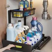 ANDALAI Under Sink Organizer, Pull Out Cabinet Organizers, Slide Sink Steel S...