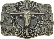 [ALVYNG] Western Longhorn Bull Belt Buckle, Antique Silver Finish Cowboy Belt Buckles for Men & Women