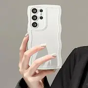 UEEBAI Wave Frame Case for Samsung Galaxy S23 Ultra 5G Phone Case,Cute Wave Frame Slim Fit Shockproof Phone Bumper Cover Soft Pretty Curly Wavy Case Anti-Scratch TPU Case - Beige