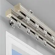 Ceiling Curtain Track Aluminium Double Rail System For Drapes, Room Dividers - Sliding Conjoined Track, Ceiling Mount(Champagne,130cm)