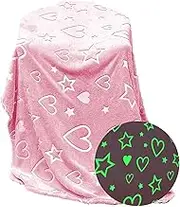 Blanket for Kids Throw Blanket for Girls Soft Cozy Flannel Blanket, Cute Blanket for Sofa Couch Bed, Glowing Room Decor Blankets 1.2m×1.5m, Pink