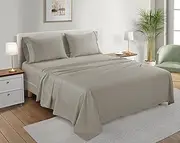 Full Size Sheet Sets - 4 Pc Bed Sheets Full Size, 300 Thread Count 100% Organic Cotton Sateen Bed Sheets, Cooling Sheets Full Size, Hotel Sheets, Breathable Full Sheet Set, Deep Pocket Sheets - Silver