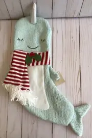 Narwhal Christmas Stocking Fluffy Scarf With Holly Nautical Coastal Holiday