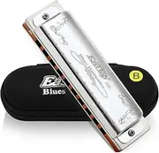 [East top] Harmonica Key of B, 10-Hole Diatonic Harmonicas Blues Harp Mouth Organ with Silver Cover, Standard Harmonicas For Adults,Professionals, Beginner, Students and Kids, as Gift