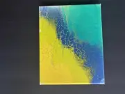 Abstract Fluid Art Acrylic Pour Painting 8 x10 Canvas Home Decor Green & Blue