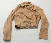 Boohoo Women's Petite Holly Belted Suedette Biker Jacket JL3 Camel Size US:6 NWT