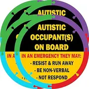 TOTOMO Autistic Occupant on Board Car Sticker - 6" x 6" (Pack of 4) (2pc Front Adhesive & 2pc Back Adhesive Stickers) Autism Awareness Safety Decal for Emergency Responders Special Needs Sign Warning