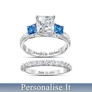 Something Blue Personalised Engraved Bridal Ring Set