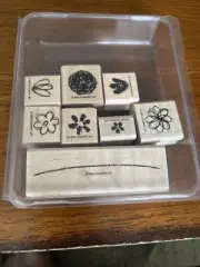 STAMPIN UP SPRINGTIME STEMS WOOD MOUNTED SET 8 RUBBER STAMPS