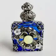 Bottle for Perfume with Uranium Cabochon Bottle Cobalt Blue Czech Glass Art Deco