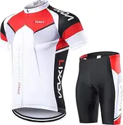[Diewu] Men Breathable Qui Dry Comfortable Short Sleeve Jersey + Padded Shorts Cycling Clothing Set Riding Sportswear
