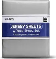 Homes Perception Queen Sheet Set - 4 Piece Jersey Bed Sheets – Breathable – Soft - Cotton 16” Deep Pocket Jersey Sheets - Includes Flat Sheet, Jersey Fitted Sheet, & 2 Pillowcases, Dark Gray