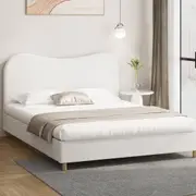 Oikiture Bed Frame King Size Boucle Cloud Shape Headboard Wood Slats White