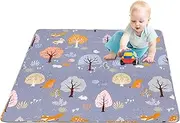 MIIMER Washable Baby Cotton Play Mat Portable Playmat for Babies 63x43”, Foldable Toddler Play Mat Non-Slip Baby Tummy Time Mat, Soft Floor Play Mats for Infants Extra Large Crawling Mat