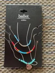 NEW-3-Pack Anklets Multicolor Beads and Charm by Ballet-Easy Clasp