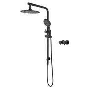 Black Bath Round 8'' Ultrathin Rainfall Shower Head 3-MODE Handheld Set Gooseneck Arm Wall Rail Diverter Twin Taps WELS WATERMARK