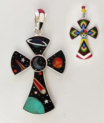 Reversible Multicolor Turquoise Mountain Celestial .925 Silver Medallion Pendant