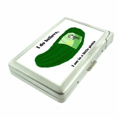 Pickle Pun Em3 100's Size Cigarette Case with Built in Lighter Metal Wallet