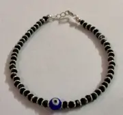 1 Pc 925 Silver Evil Eye Protection Bracelet 7" Amulet Nazariya Blue Black Bead
