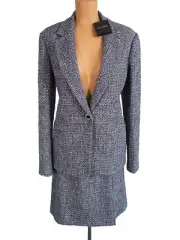 NWT ST. JOHN Knits Black Blue Texture Tweed Jacket Blazer Skirt Suit sz 10 $2190